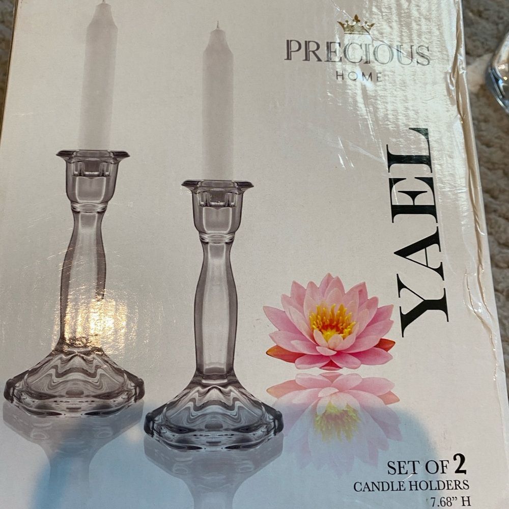 Yael precious home Candle Holders glass Set of 2 Heavy Glass